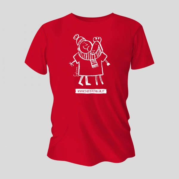 T Shirt ABBRACCIO LANOSO disegnata da Marco Scalcione Red